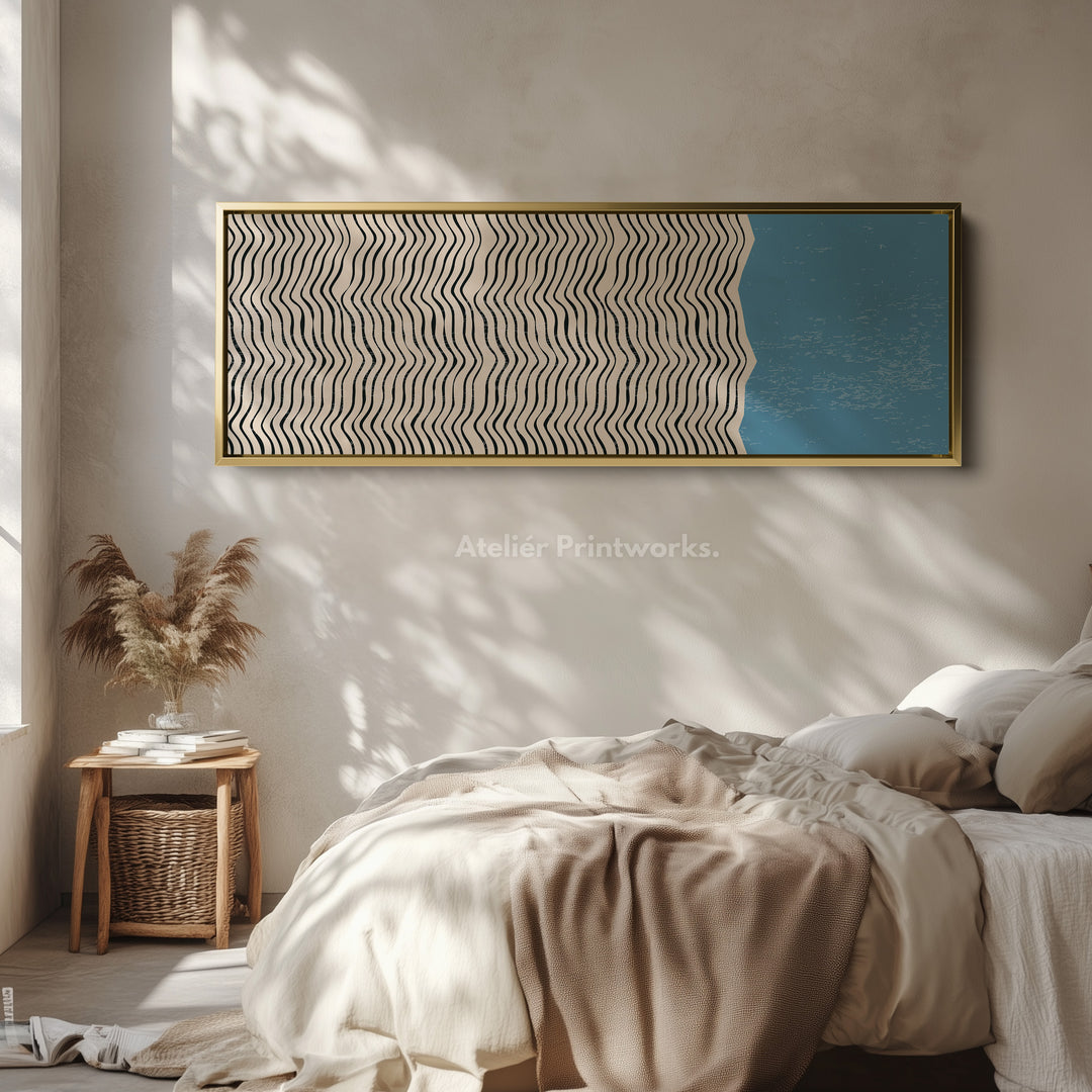 Horizontal Wall Art For Living Room Beige Black Blue Panoramic Skinny Wall Decor