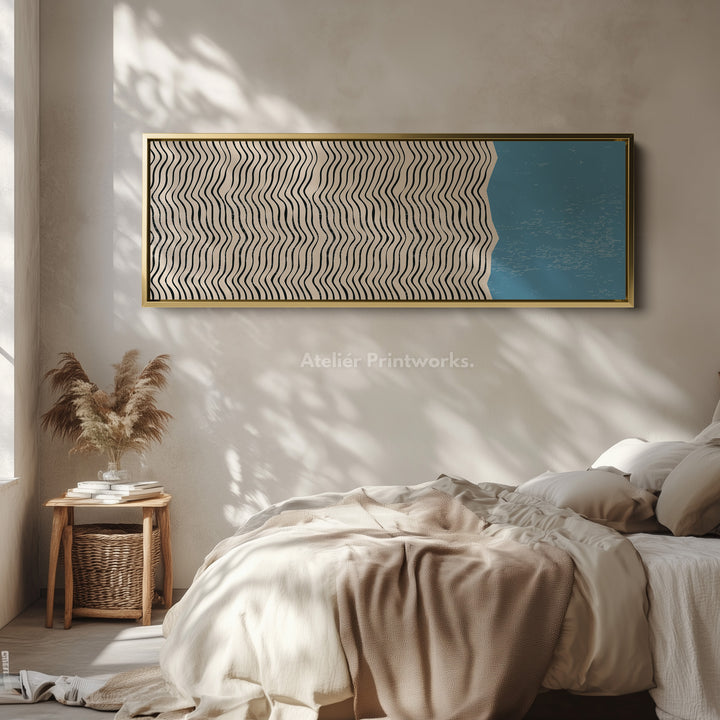 Horizontal Wall Art For Living Room Beige Black Blue Panoramic Skinny Wall Decor