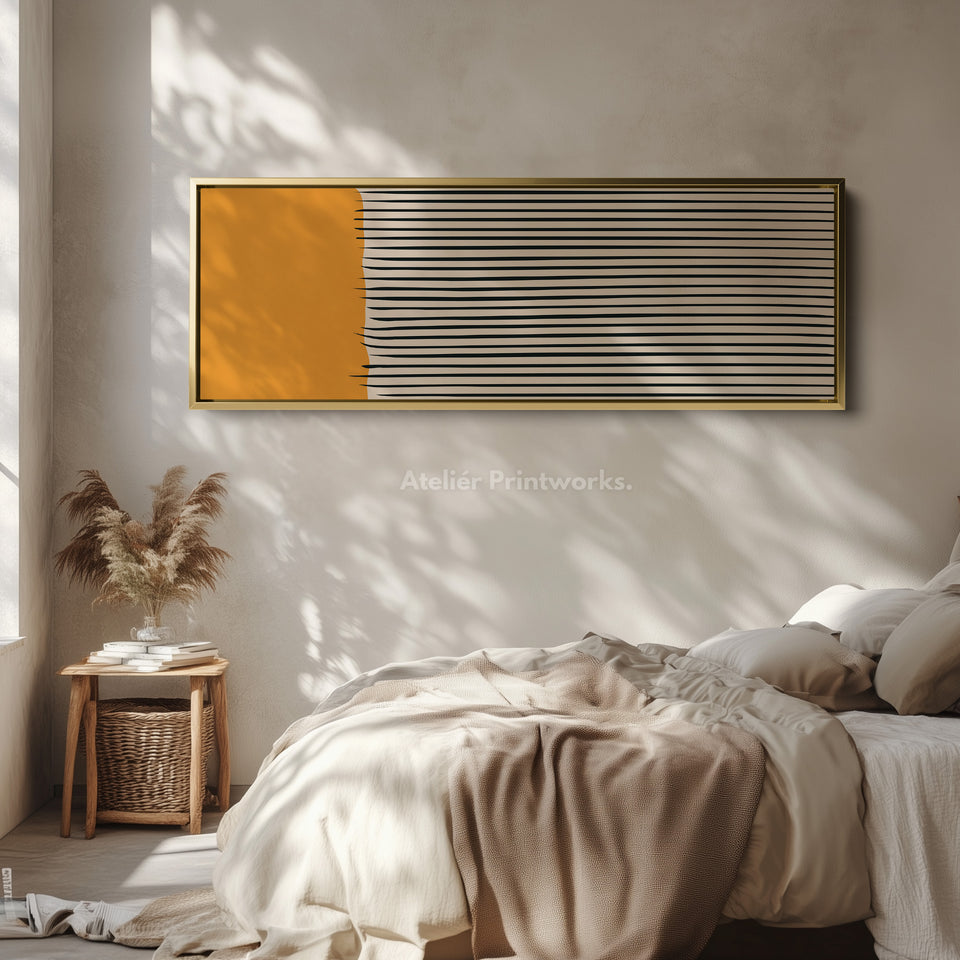 Long Narrow Canvas Beige Black Orange Horizontal Wall Art For Bedroom