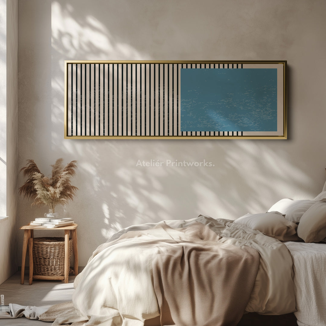 Wide Horizontal Wall Art Beige Black Blue Skinny Canvas For Hallway