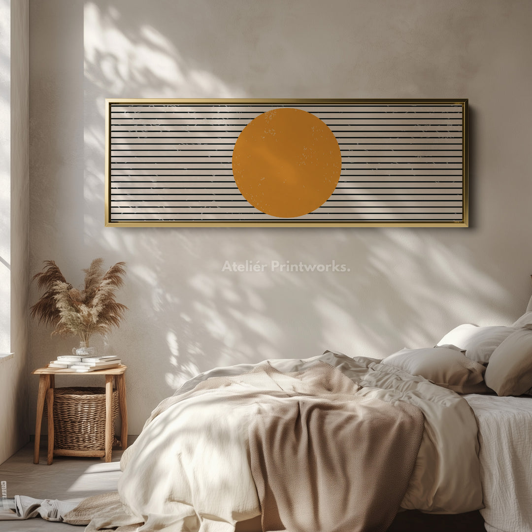 Panoramic Wall Art Beige Black Orange Long Canvas For Living Room