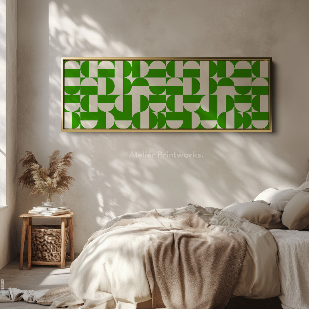 Long Narrow Canvas Green White Minimalist Geometric Wall Decor