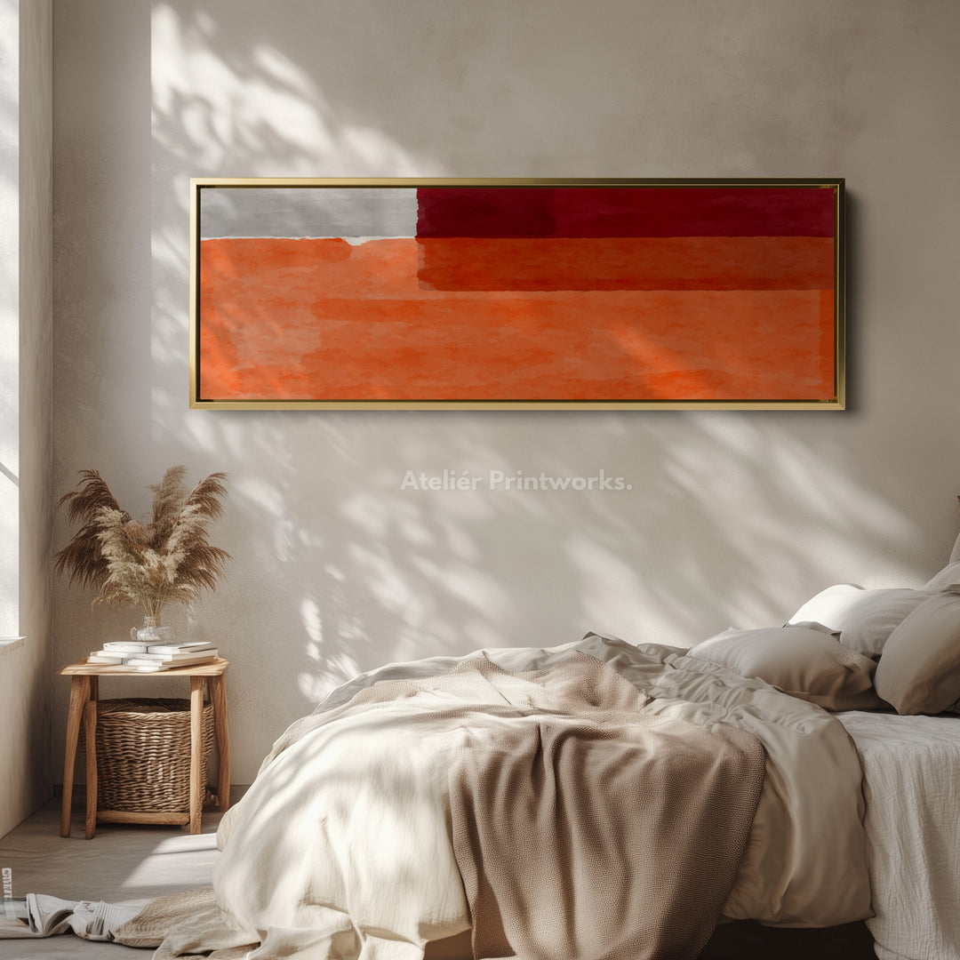 Above Bed Art Orange Grey Long Canvas Minimalist Horizontal Wall Art