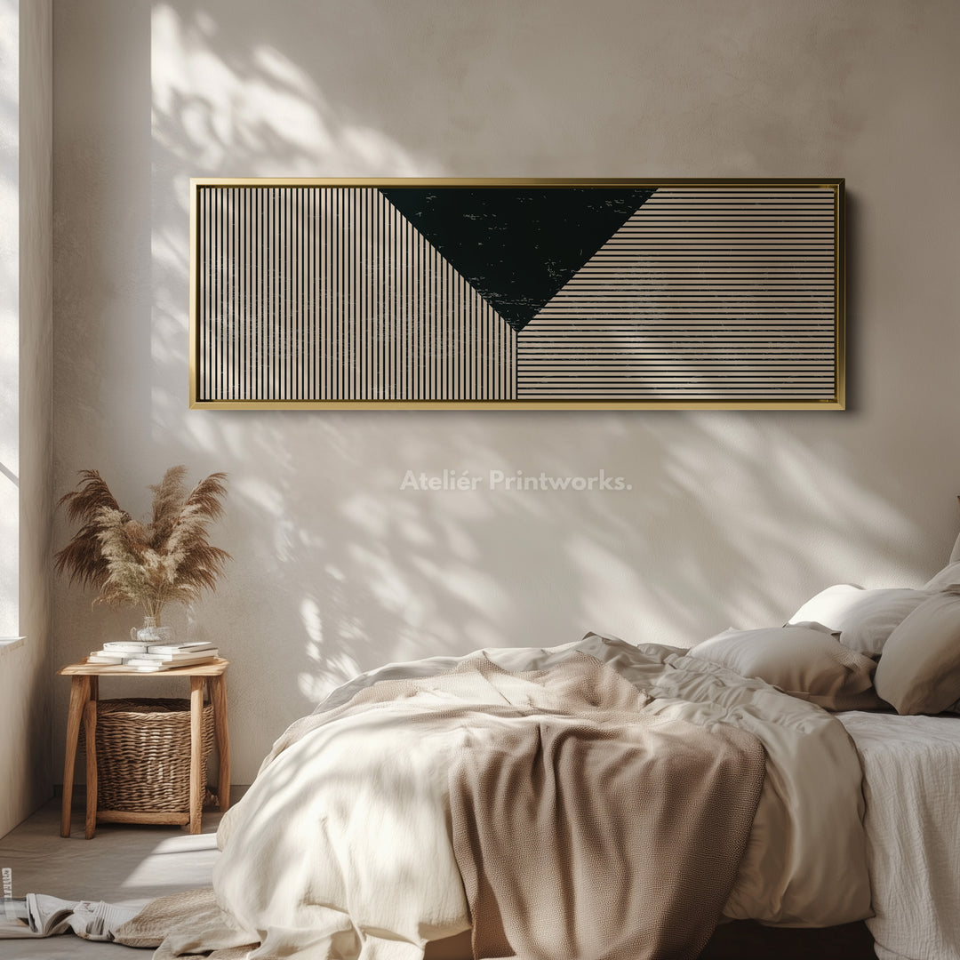 Long Framed Canvas Black Beige Geometric Wide Wall Art