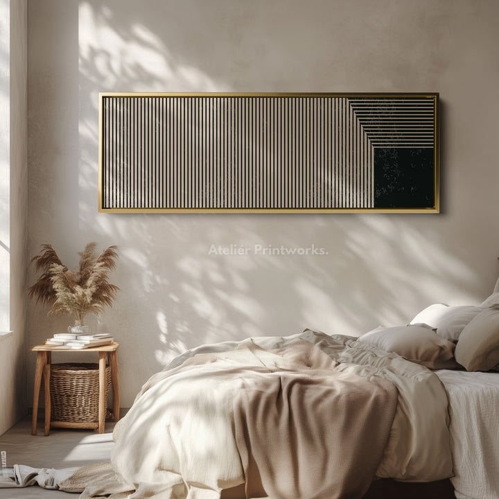 Long Canvas Beige Black Skinny Wall Art Minimalist Vertical Lines