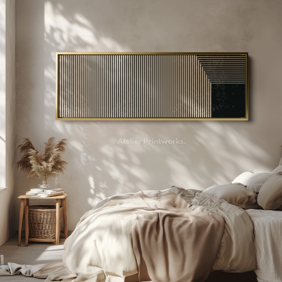 Long Canvas Beige Black Skinny Wall Art Minimalist Vertical Lines