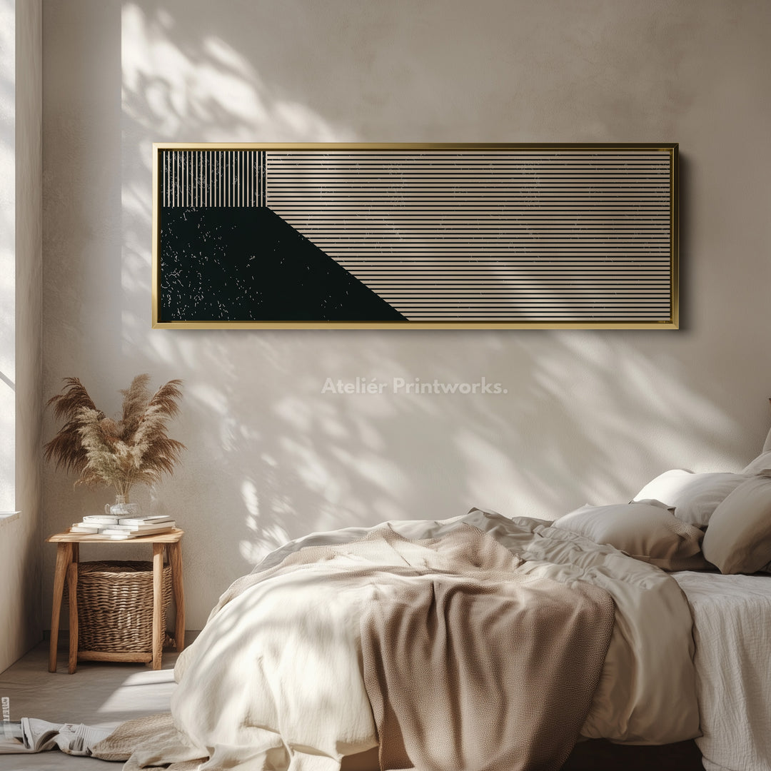 Panoramic Wall Art Beige Black Long Canvas For Modern Living Room