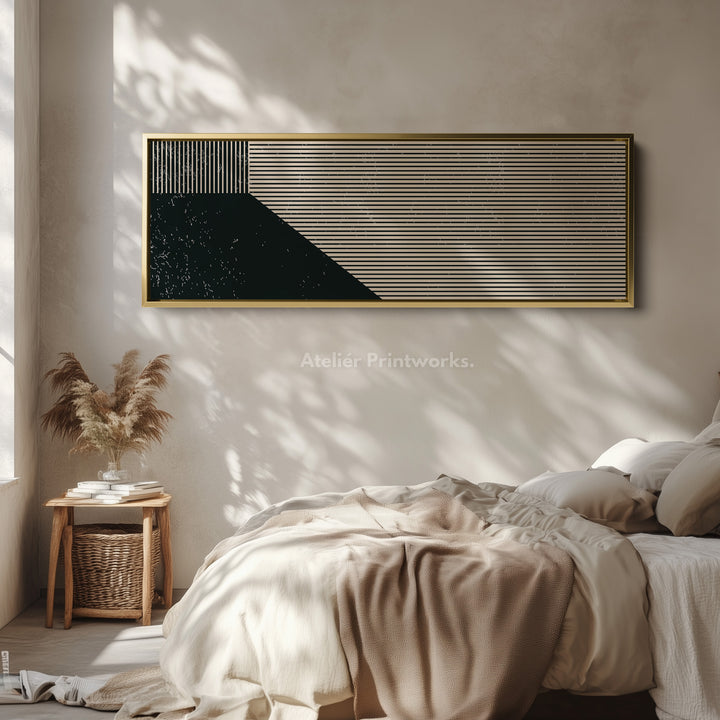 Panoramic Wall Art Beige Black Long Canvas For Modern Living Room