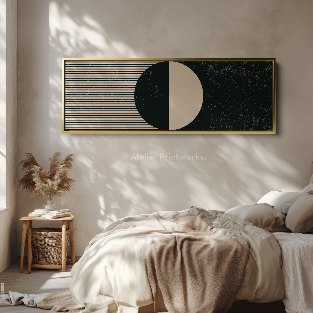 Horizontal Wall Art Beige Black Wide Long Canvas For Living Room