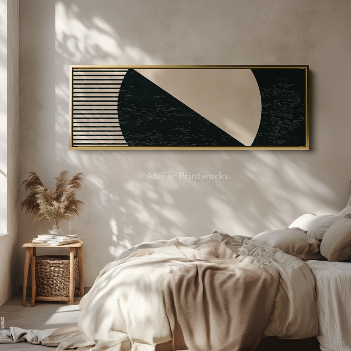 Above Bed Art Beige Black Long Canvas Minimalist Panoramic Wall Art