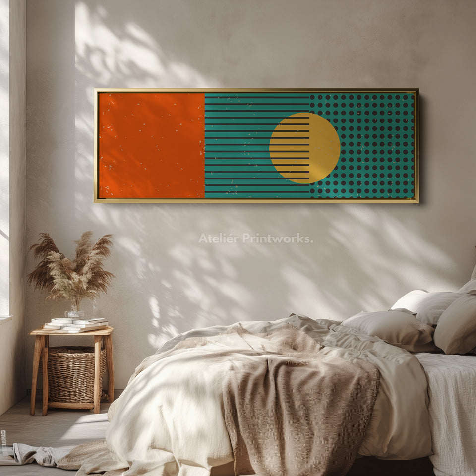 Horizontal Wall Art Orange Yellow Blue Long Canvas Modern Retro Style