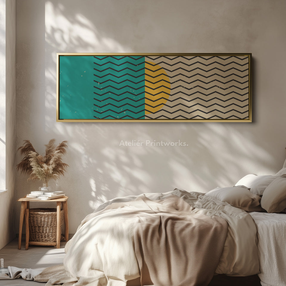 Long Narrow Canvas Blue Yellow Beige Skinny Wall Art Geometric Pattern