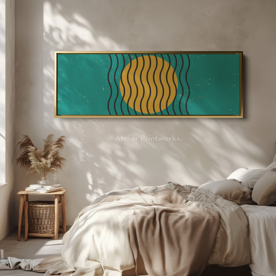 Panoramic Wall Art Blue Yellow Long Canvas Minimalist Modern