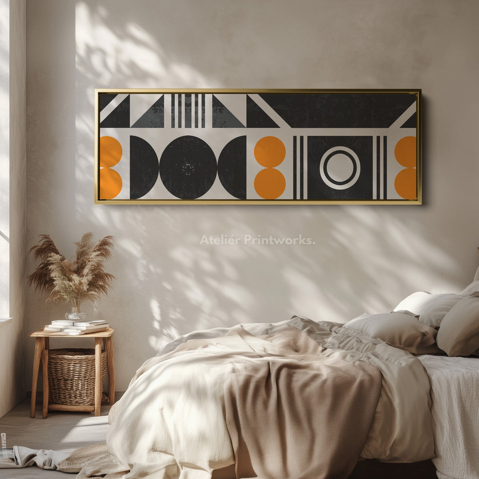 Wide Wall Art Orange Grey Geometric Long Canvas For Living Room