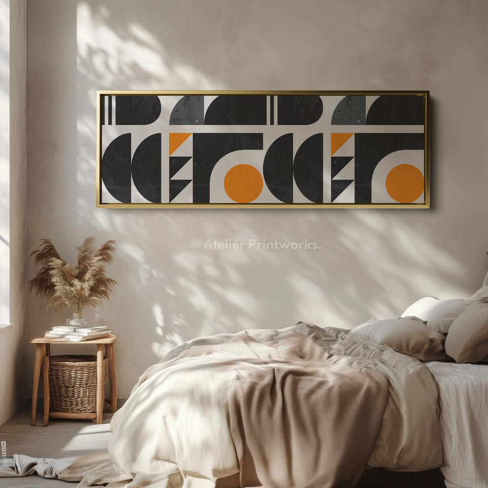 Long Framed Canvas Grey Orange Beige Panoramic Horizontal Wall Art