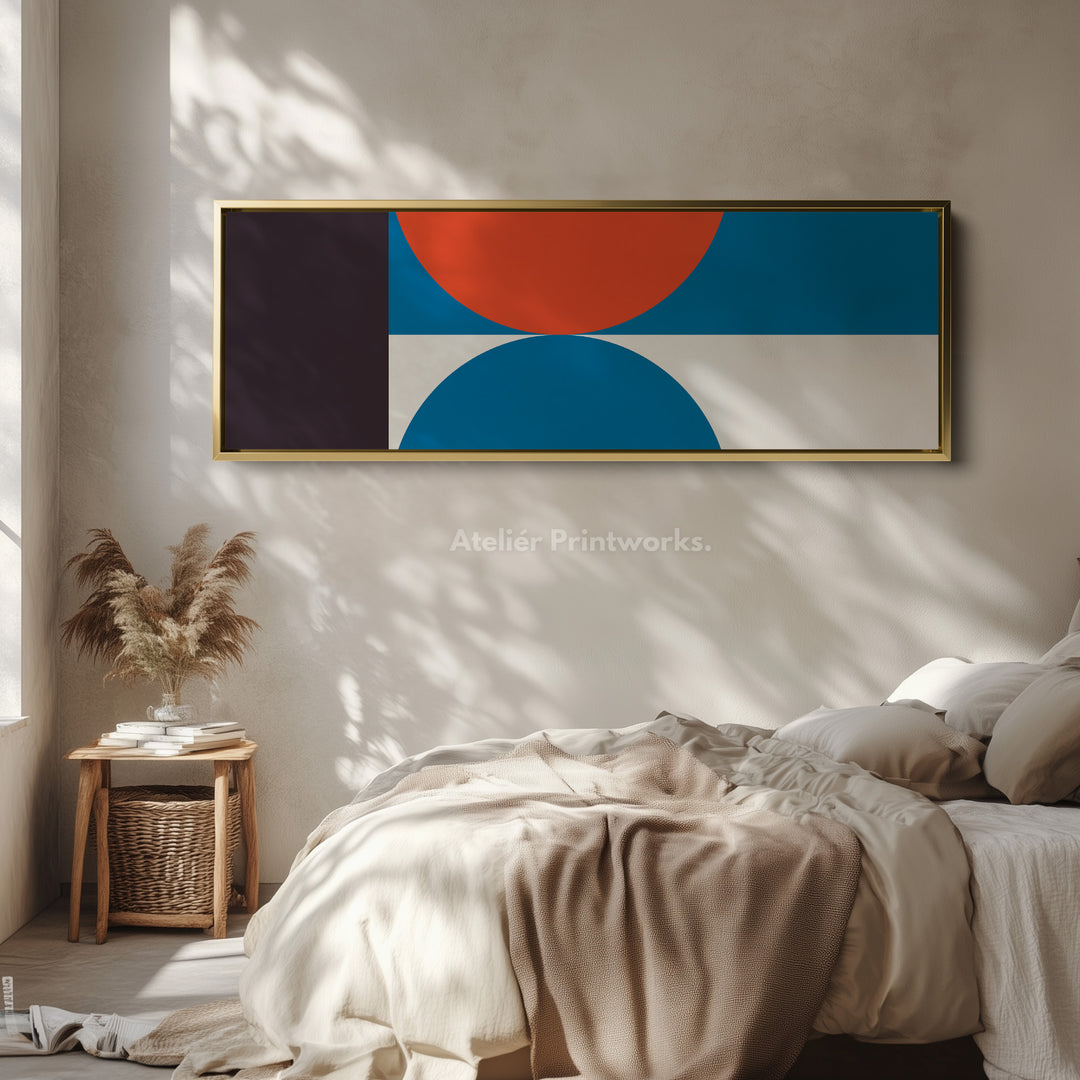 Long Narrow Canvas Blue Orange Minimalist Geometric Wall Art