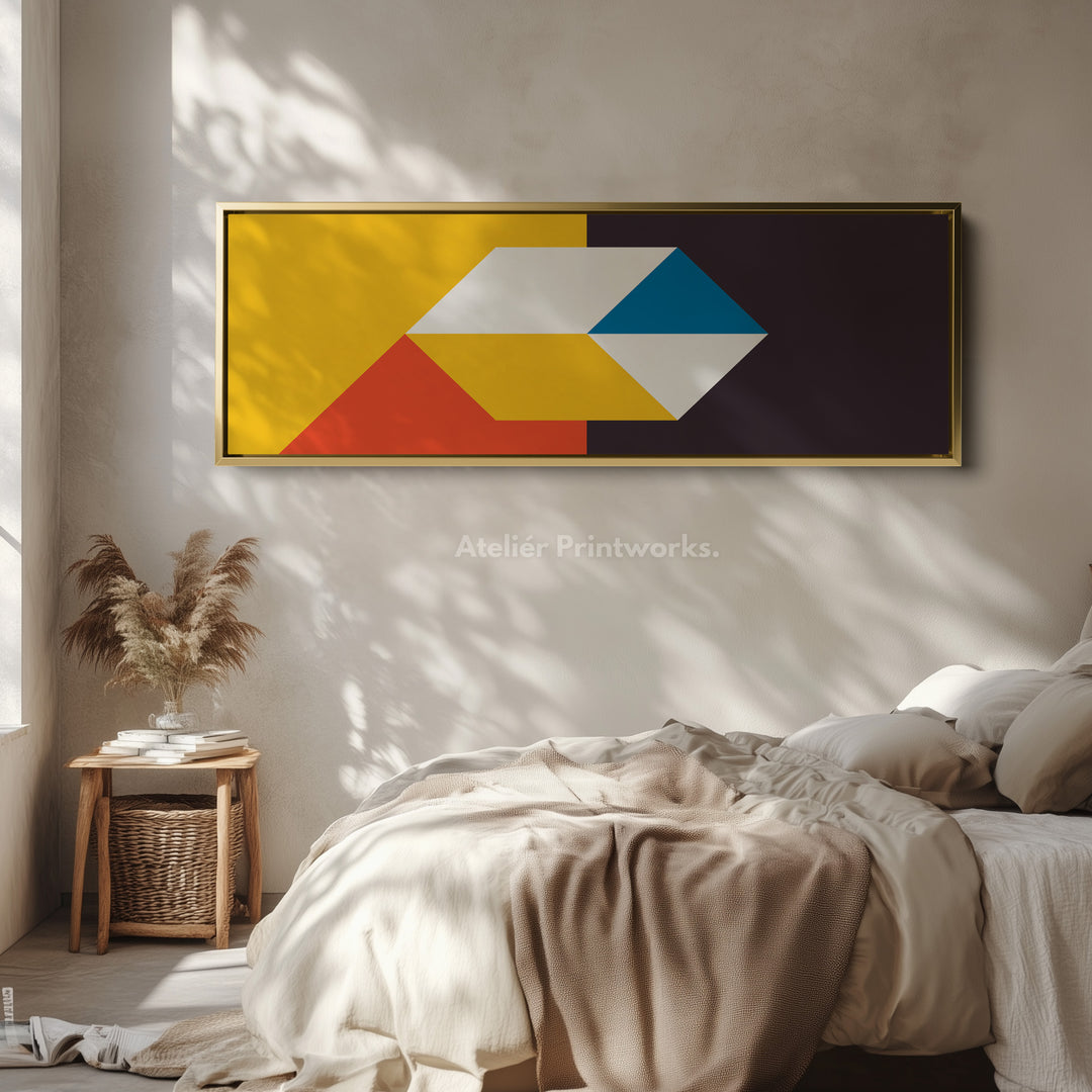 Horizontal Wall Art Geometric Blue Orange Pattern Long Canvas