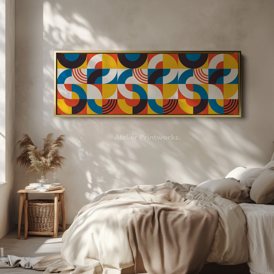Above Bed Wall Art Yellow Blue Bold Modern Long Canvas