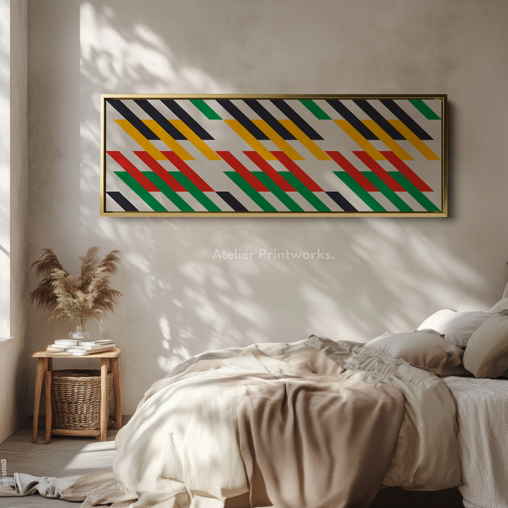 Wide Panoramic Wall Art Yellow Red Green Geometric Long Canvas