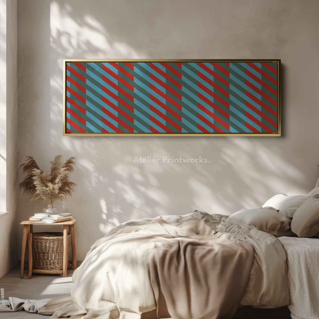 Horizontal Wall Art Blue Red Grey Modern Stripe Long Canvas