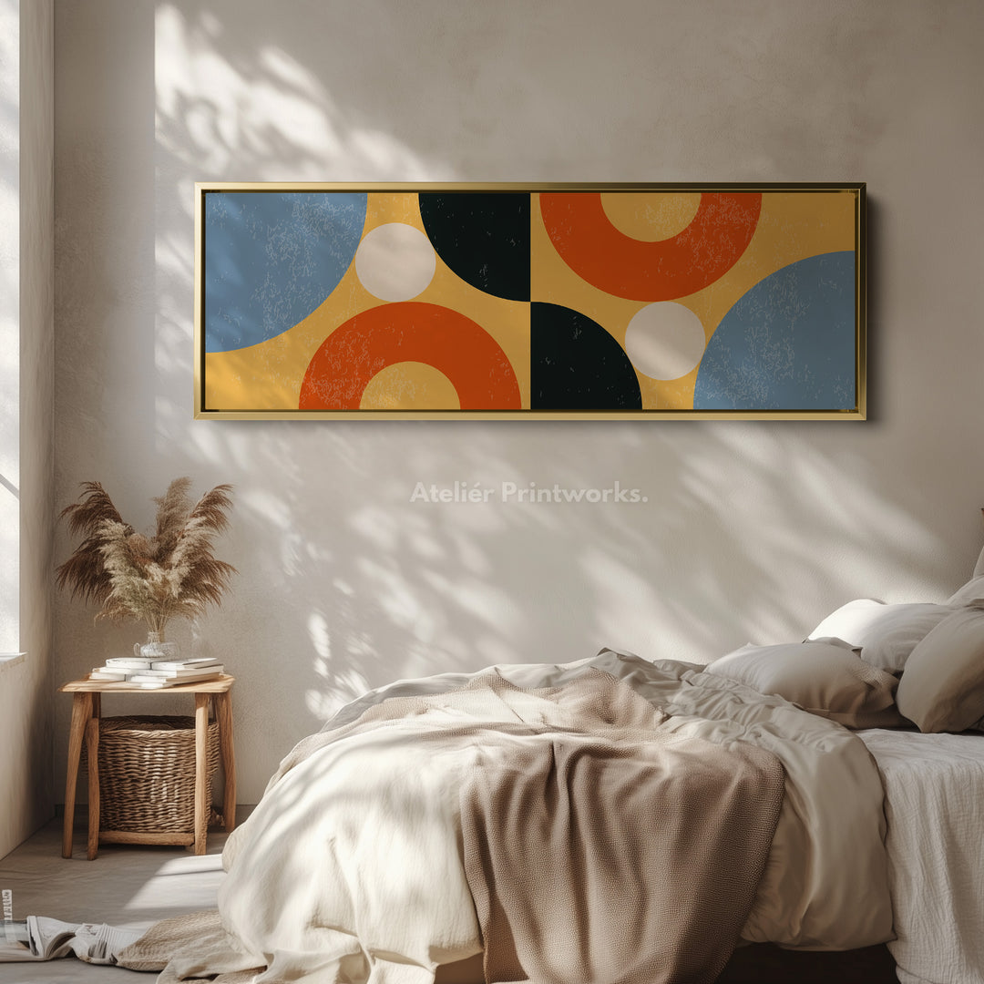 Wide Canvas Blue Orange Yellow Geometric Above Bed Wall Art