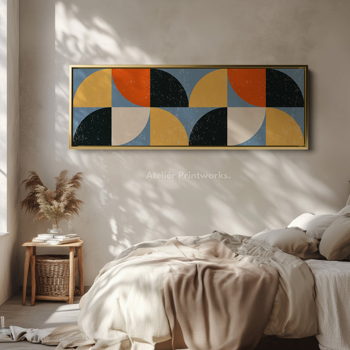 Panoramic Wall Art Blue Orange Yellow Modern Pattern Long Canvas