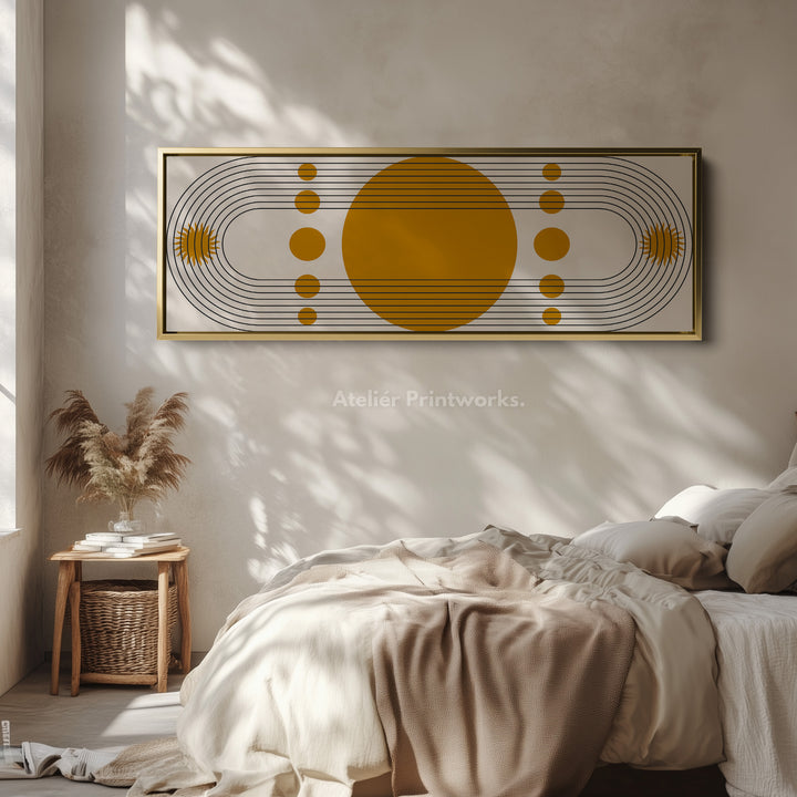 Long Canvas Yellow Orange Abstract Circle Line Art Horizontal