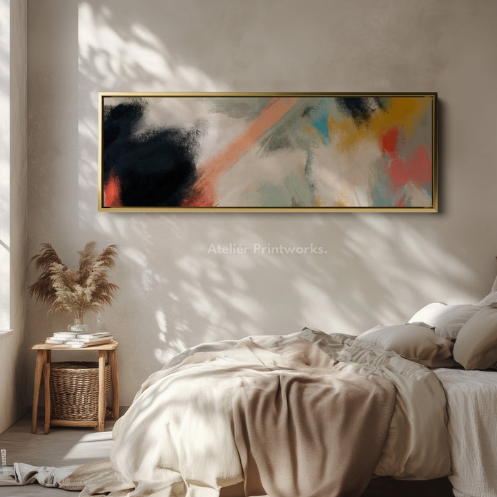 Horizontal Wall Art Abstract Orange Yellow Blue Long Canvas