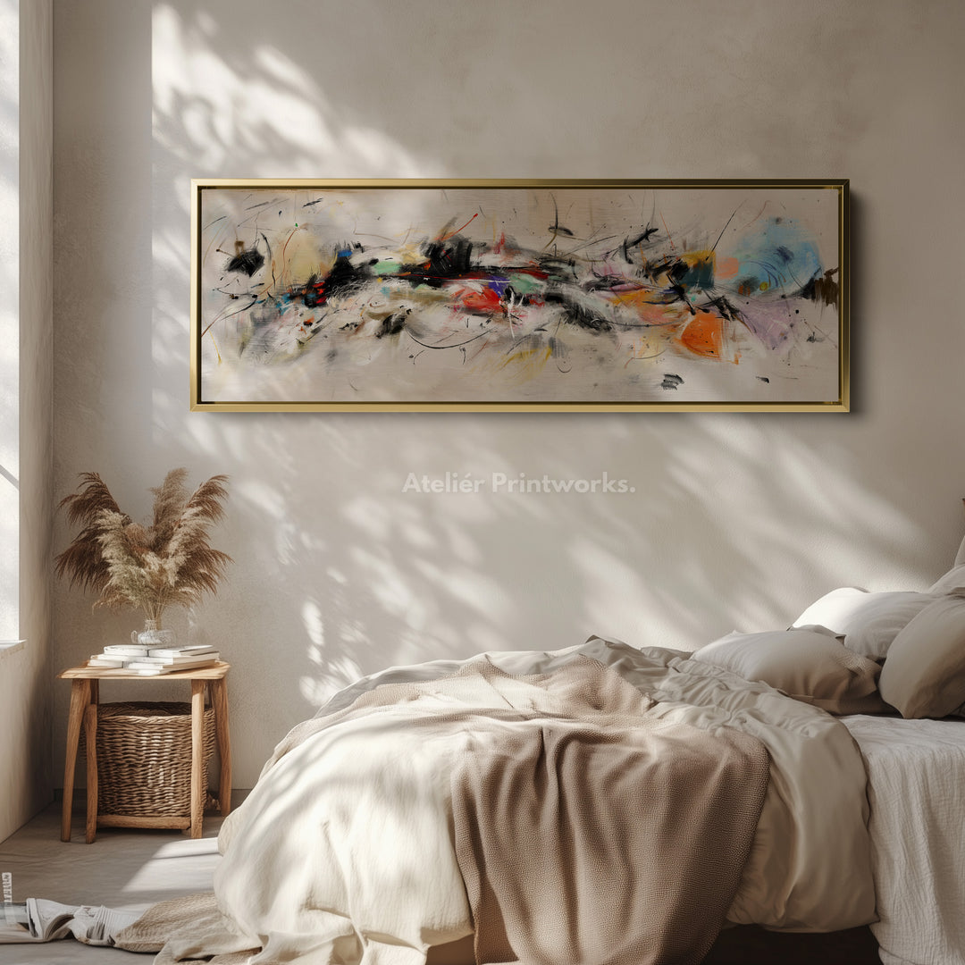 Panoramic Wall Art Abstract Beige Orange Blue Long Canvas
