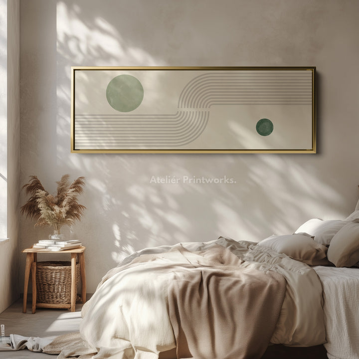 Wide Canvas Minimalist Green And Beige Geometric Wall Art