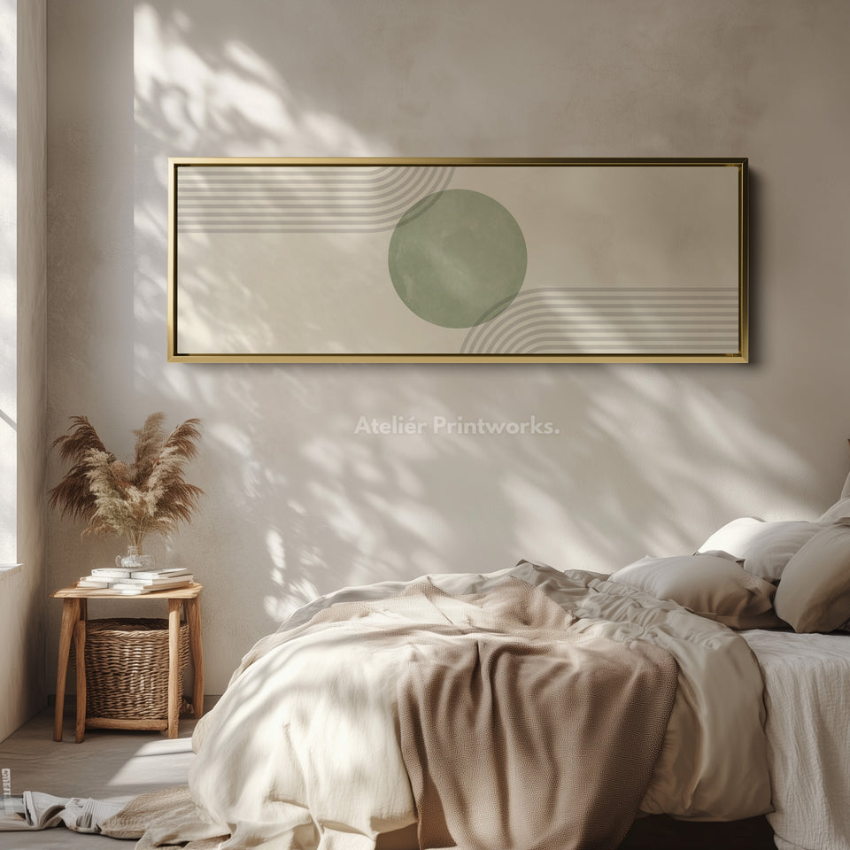 Long Narrow Canvas Minimalist Sage Green Circle For Modern Home
