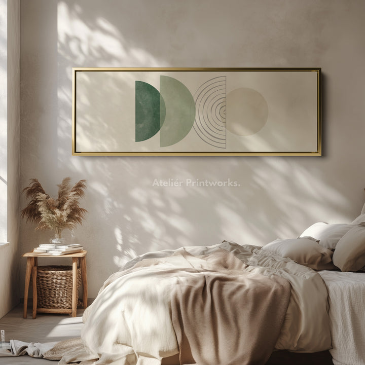 Horizontal Wall Art Sage Green And Beige Geometric For Living Room