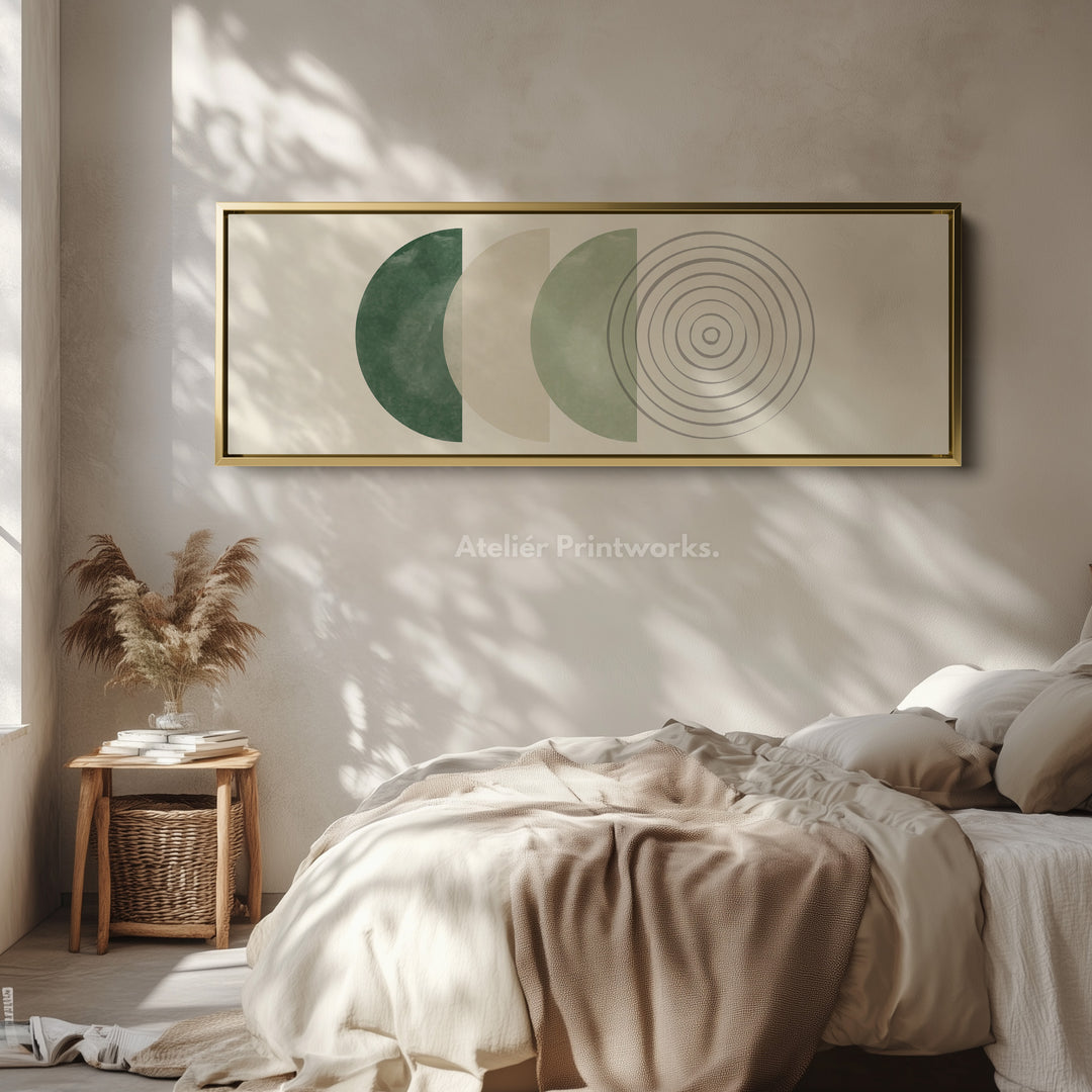Long Narrow Canvas Neutral Green Circles For Bedroom Or Living Room