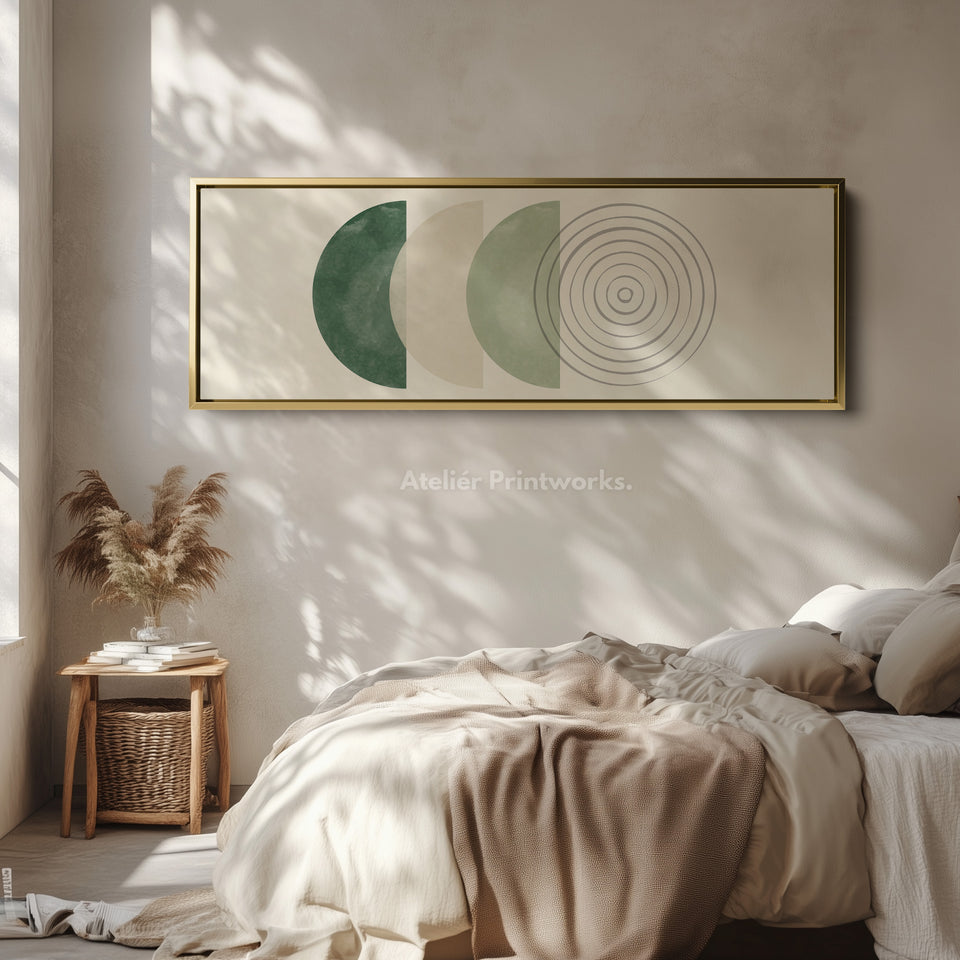 Long Narrow Canvas Neutral Green Circles For Bedroom Or Living Room