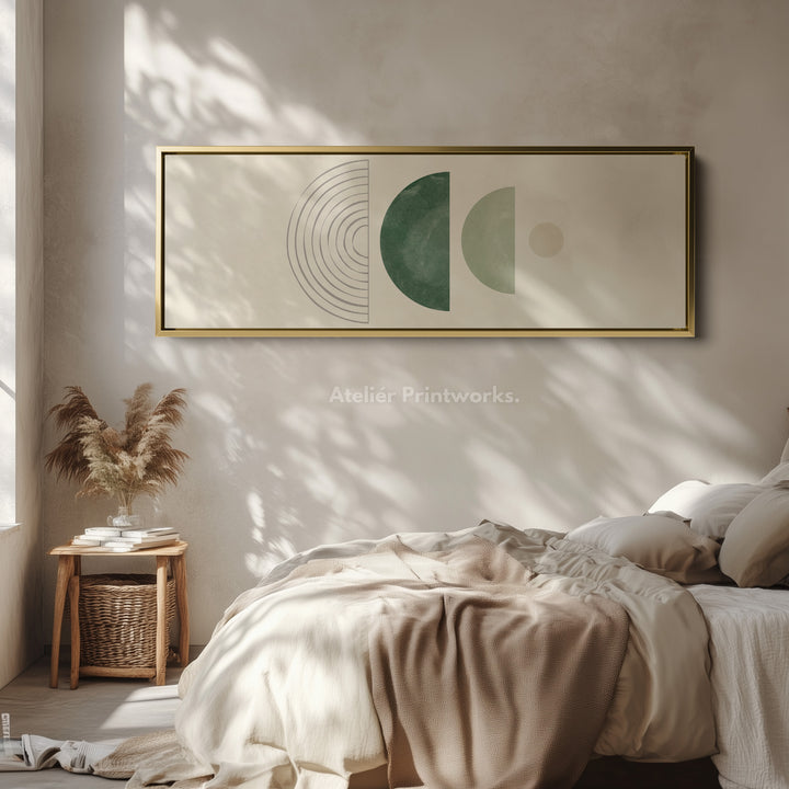 Above Bed Art Soft Green Circles And Lines For Calm Bedrooms