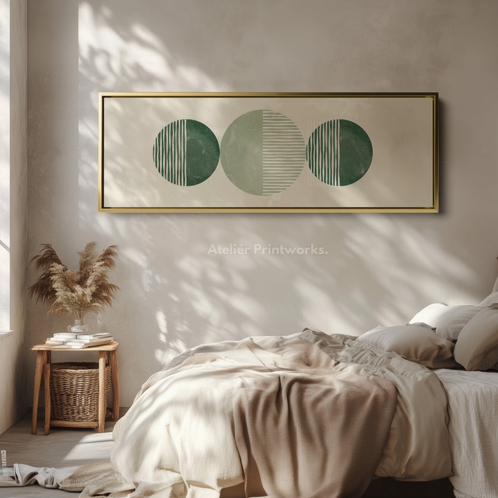 Wide Wall Art Layered Green Circles With Vertical Lines For Modern Homes