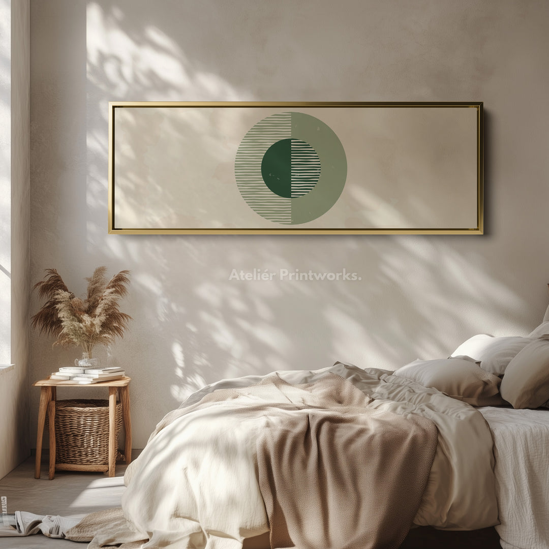 Horizontal Wall Art Three Green Circles With Soft Stripe Detailing