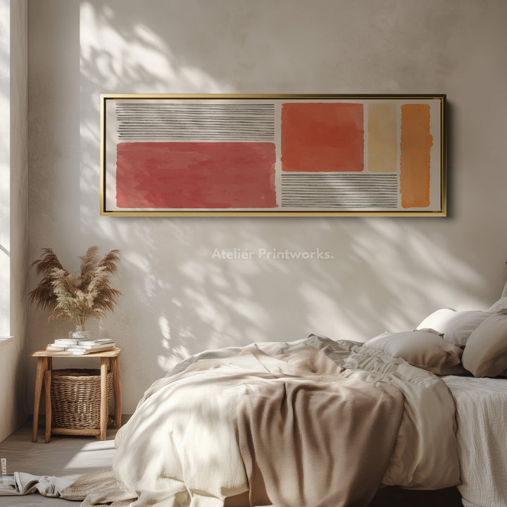 Panoramic Wall Art Warm Terracotta And Orange Blocks With Grey Lines