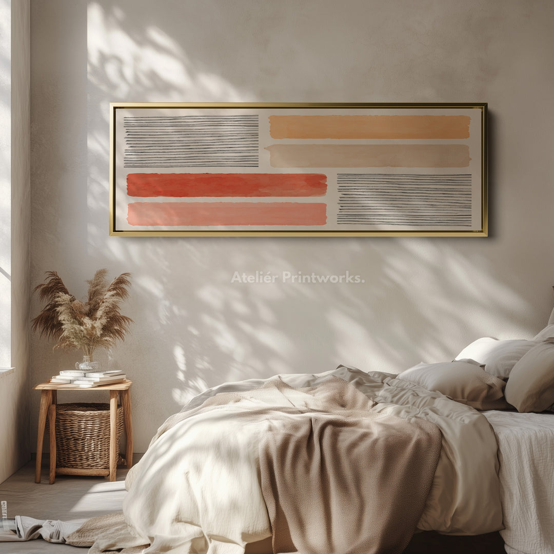 Horizontal Wall Art Terracotta Stripes And Warm Minimalist Blocks