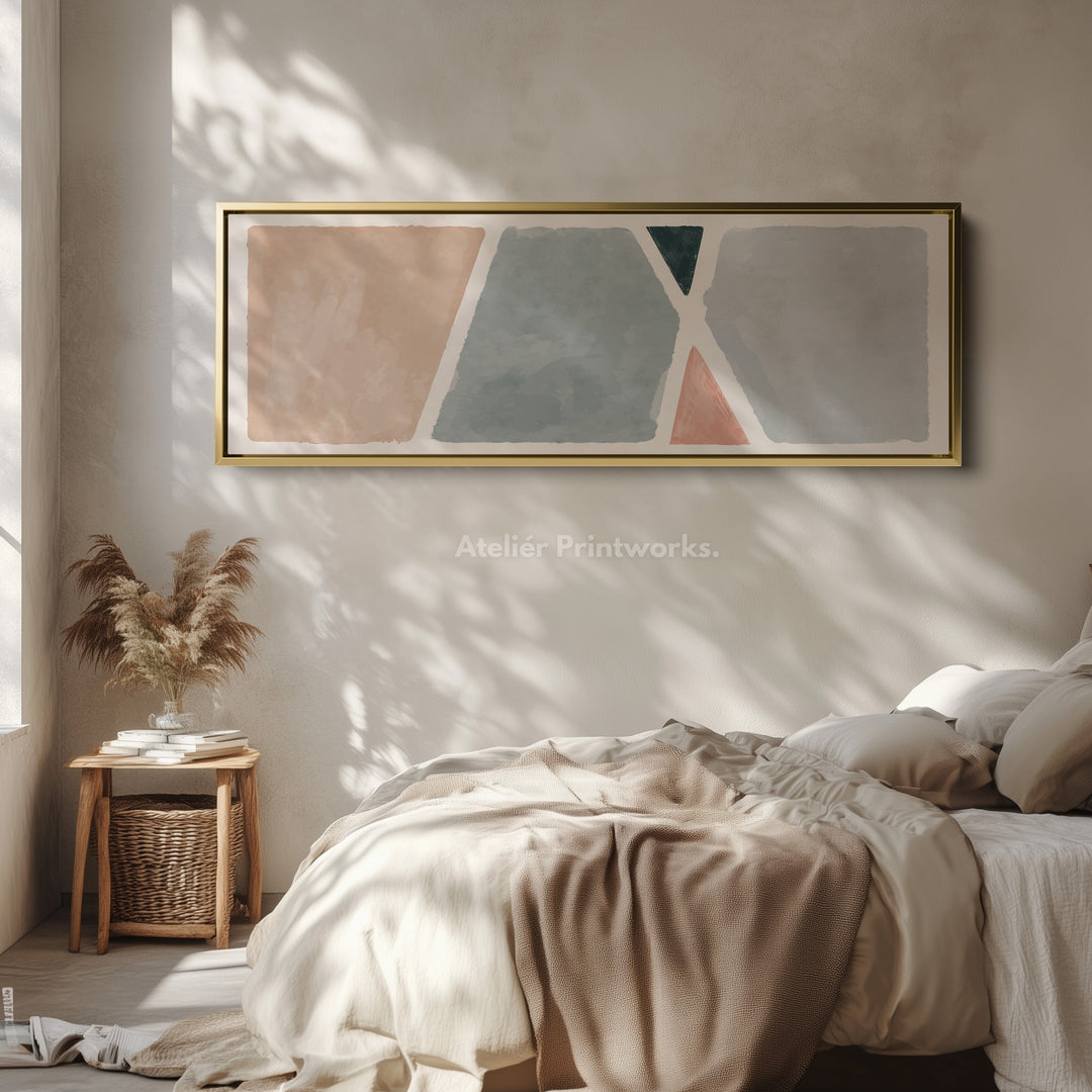 Horizontal Wall Art Geometric Shapes In Beige Grey And Pink