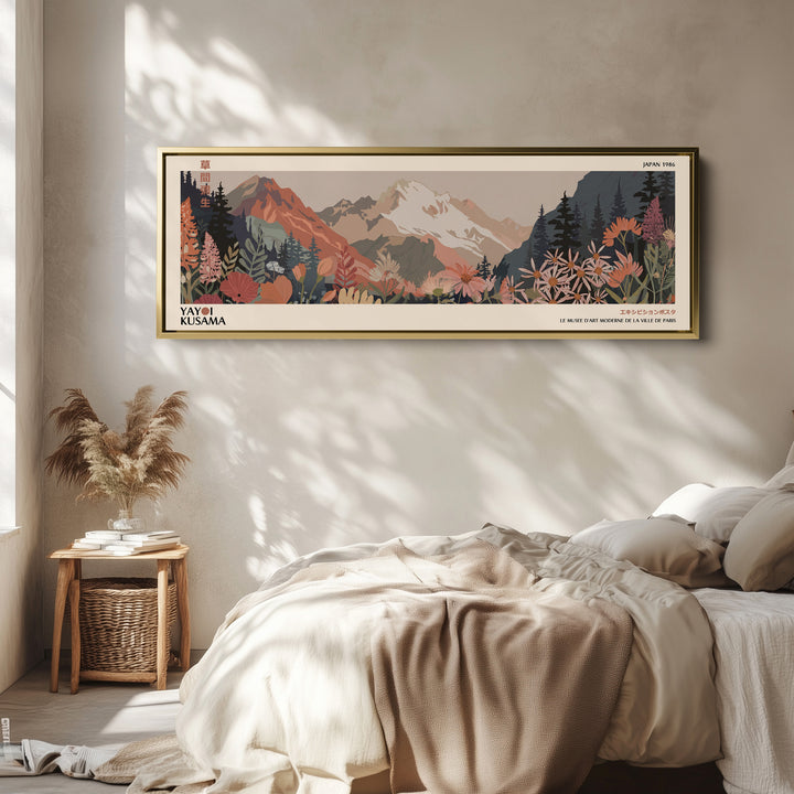 Yayoi Kusama Wide Wall Art Mountain Floral Long Canvas For Living Room