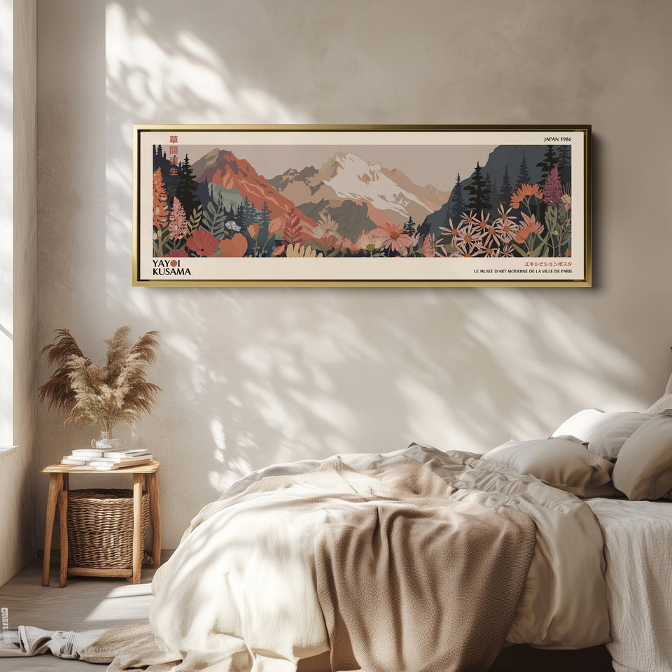 Yayoi Kusama Wide Wall Art Mountain Floral Long Canvas For Living Room