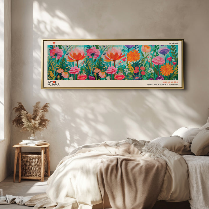 Yayoi Kusama Wide Wall Art Vibrant Flower Garden Wide Canvas For Bedroom