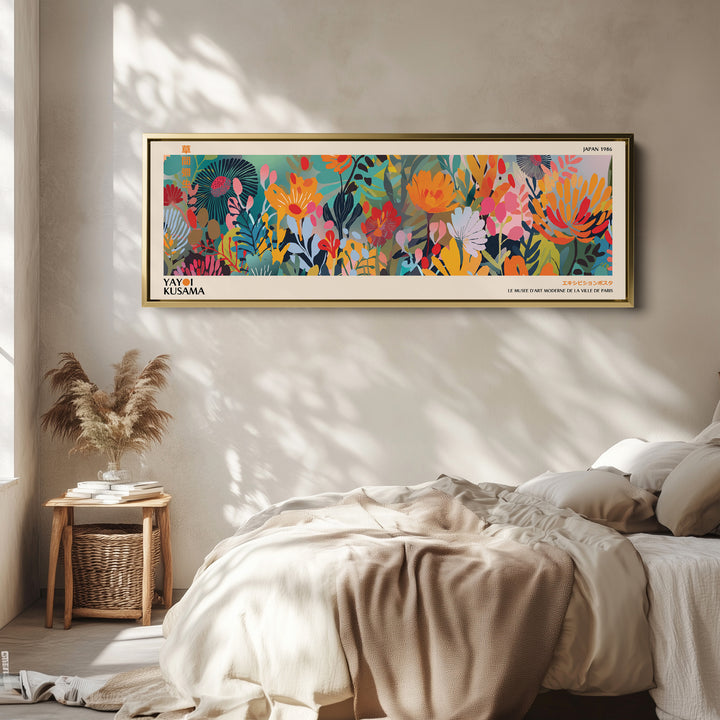 Yayoi Kusama Long Narrow Canvas Bold Botanical Field Wide Canvas For Living Room