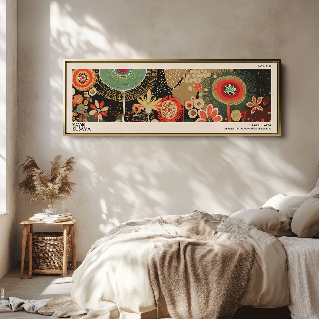 Yayoi Kusama Wide Wall Art Circular Floral Pattern Long Canvas For Bedroom