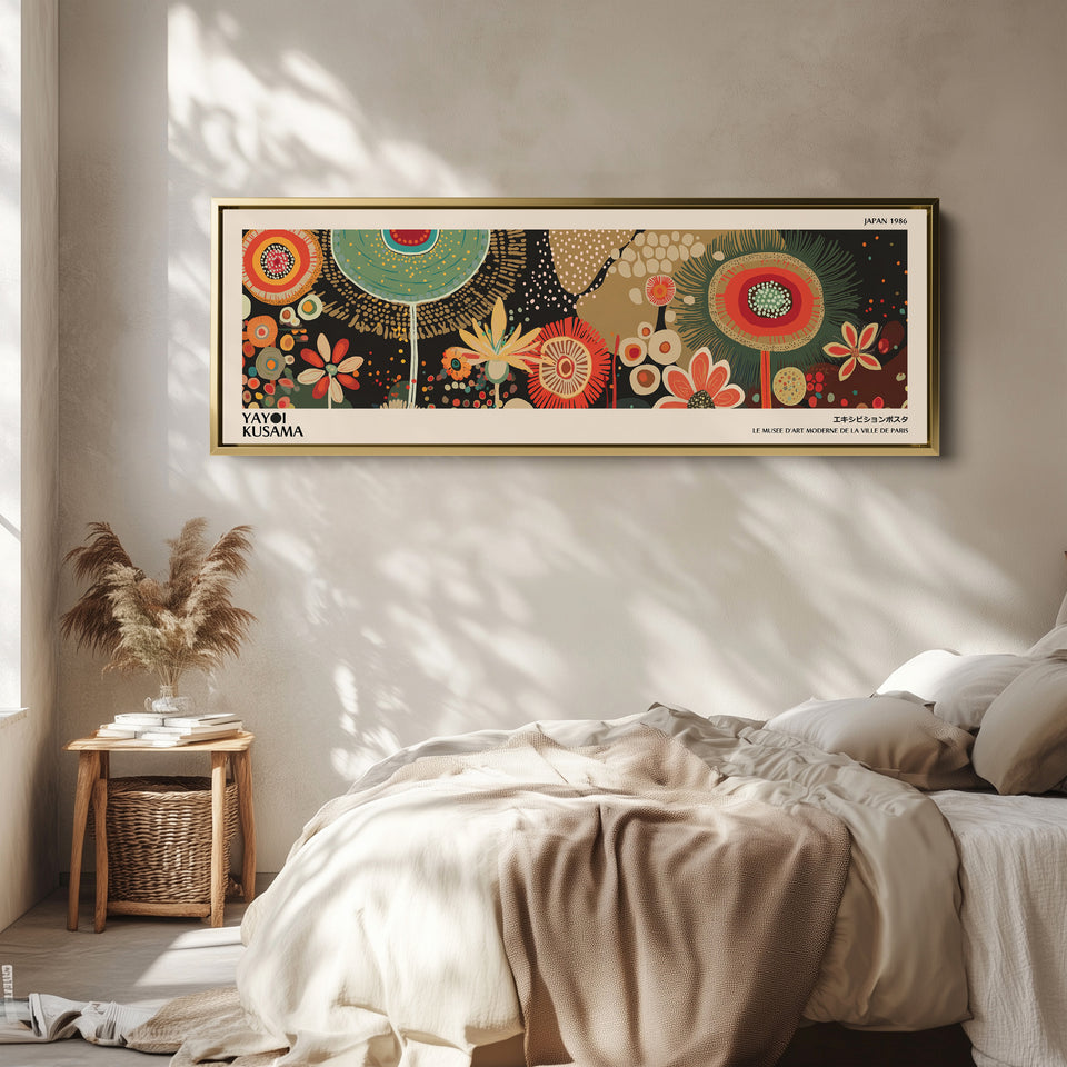 Yayoi Kusama Wide Wall Art Circular Floral Pattern Long Canvas For Bedroom