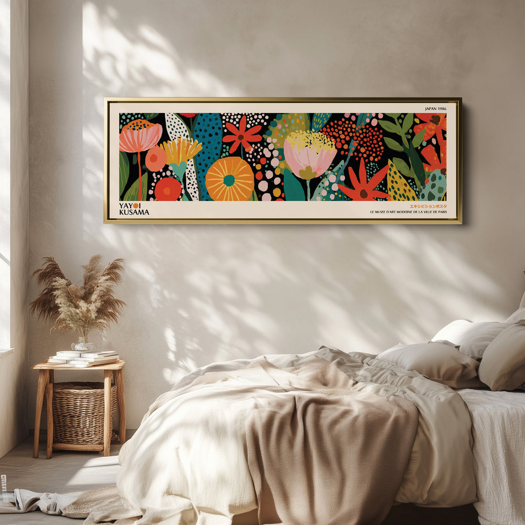 Yayoi Kusama Panoramic Wall Art Dotted Mountain Sunrise Wide Canvas For Living Room