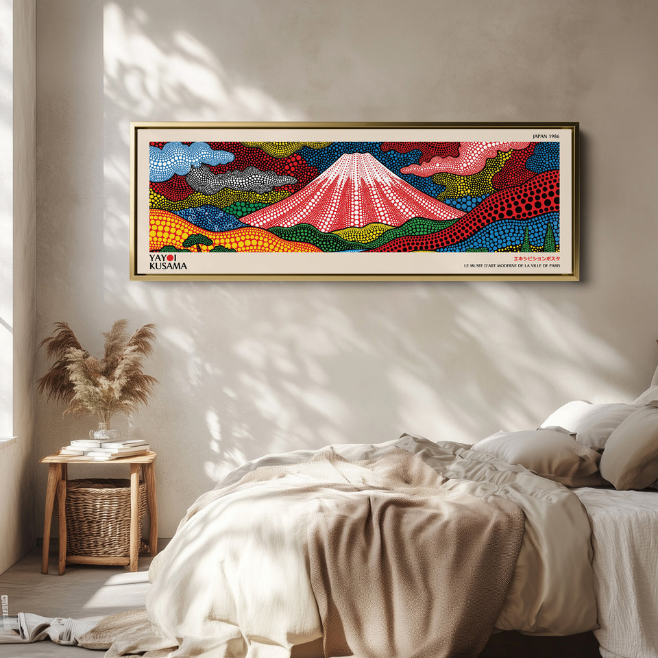 Yayoi Kusama Horizontal Wall Art Abstract Floral Forms Long Canvas For Living Room