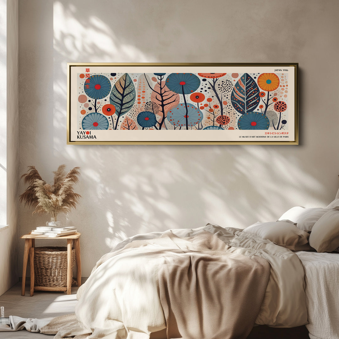 Yayoi Kusama Wide Wall Art Botanical Dot Field Long Canvas For Bedroom