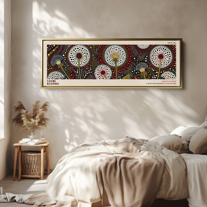 Yayoi Kusama Horizontal Wall Art Dotted Dandelion Pattern Long Wall Art For Hallway